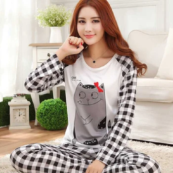Obleko jeseni ženske srčkan živali sleepwear žensko tanke srčkan domov nositi pjs določa Ženske Pižame Set Za Femme dolge rokave pižame