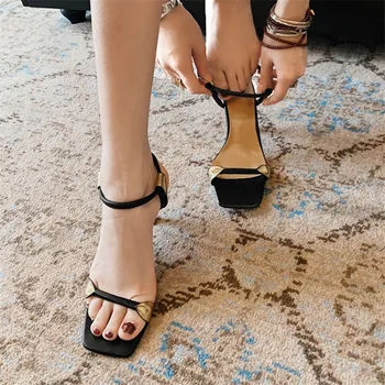 Seksi Stiletto Ženske Sandale Open Toe Gleženj Trakov Tankih Visokih Petah Ženska Moda Sandalias Kvadratni Toe Seksi Poletne Zapatos Mujer