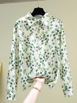 Modno Oblikovanje Šifon Cvetlični Ženske Majice Poletje Novo 2021 Zelena Dolgo Sleeved Elegantna Urad Dama Outwear Vrhovi