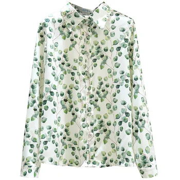 Modno Oblikovanje Šifon Cvetlični Ženske Majice Poletje Novo 2021 Zelena Dolgo Sleeved Elegantna Urad Dama Outwear Vrhovi