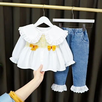 Baby Dekleta Vrhovi+Traper Hlače 2 Kos Otroci Dekliška Oblačila Z Dolgimi Rokavi Za Malčke Otroci Obleko Pomlad Poletje Kostum