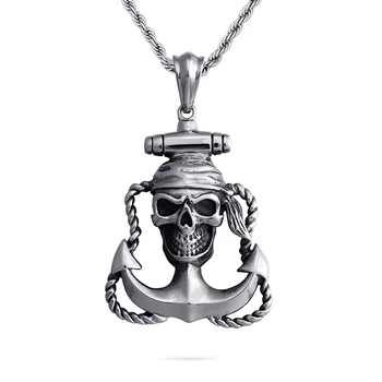 Evropski in Ameriški stil nesramna piratska lobanja sidro ogrlica Moške sijajni kavljem titana jekla križ obesek