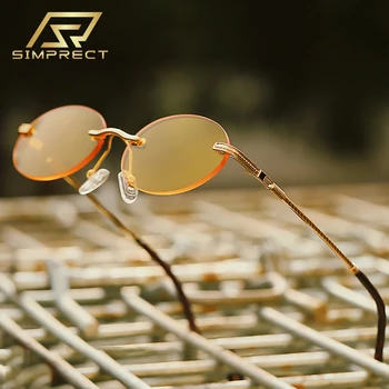 SIMPRECT 2021 Ovalne Rimless sončna Očala Ženske Luksuzne blagovne Znamke Oblikovalec Majhne Okrogle Očala za Sonce Moda Letnik UV400 Odtenkih Za Ženske
