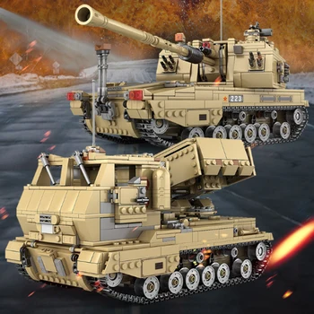 Vojaške Niz gradnikov Tank Rocket Launcher 2 in1 Tech Orožje Številke Svetlobe Sestavljanje modelov Igrače Otrok Fantje Darila