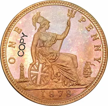 Velika Britanija Victoria 1878 Enega Penija Rdeči Baker Kopija Kovanca
