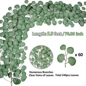 Umetni Eucalyptus Garland Ponaredek Trte Rastlin z Listi, Umetno Srebro Dolar Zelenja za Poroko na Prostem Dekoracijo