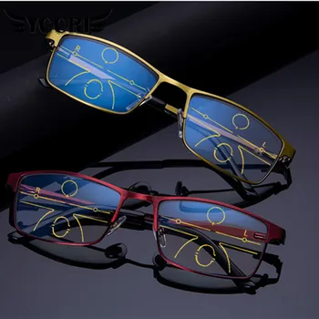 YCCRI Postopno Nove Multi-focus Ženske Obravnavi Očala Anti-modro Svetlobo, Blizu, Daleč Moški Ženski Metal Očala Anti-sevanje