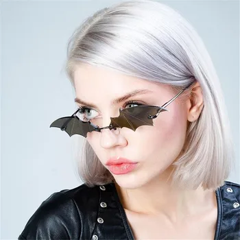 Ženske sončna Očala Rimless Retro Bat Obliko Trending Ulične 2020 Nove Modne Poletne UV400 Dame sončna Očala Res Film Objektiv