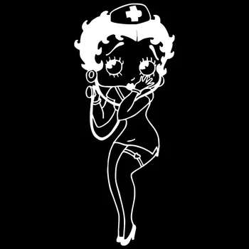 Avto Nalepka Betty Boop medicinska Sestra Risanka Dekoracijo Visoko Kakovostnega PVC Nalepke, Nalepke Pribor Nepremočljiva Črna/bela,18 cm*8 cm