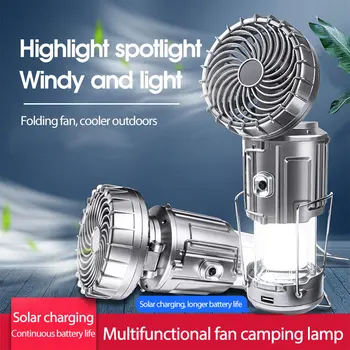 2 V 1 Multi-funkcijski Prenosni Prostem LED Luč za Kampiranje Z Ventilator, Varčevanje z Energijo Sončne Polnilna Svetilka Vroče Prodaje