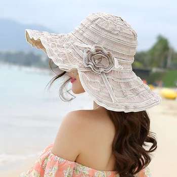 2020 Nove Modne Ženske Klobuk Koreja Slog Cvet Packable Velike Široko Roba Pokrivalo Anti-UV Nastavljiv Ženske Kekec Plaža, Sonce Klobuk