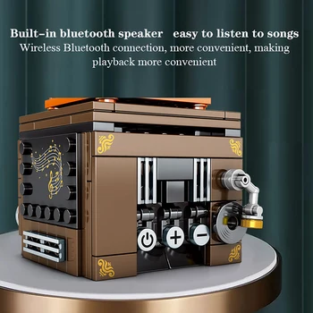 Električni bluetooth zvočnik retro simulacije phonograph sestavljeni majhnih delcev gradnik igrača fant darilo za rojstni dan