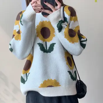 Sončnično pulover jesen in zimo, korejska različica leni pulover ženske ins študent nov krog vratu jopica 2021 BiggOrange
