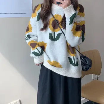 Sončnično pulover jesen in zimo, korejska različica leni pulover ženske ins študent nov krog vratu jopica 2021 BiggOrange
