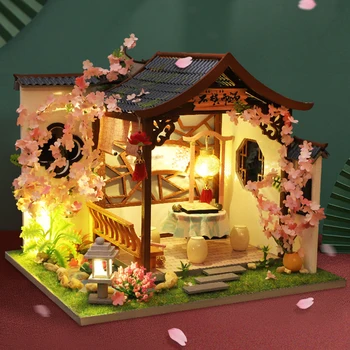 Diy Lutke Komplet Mini Hiša Miniaturni Model Zgradbe Soba Polje Lesena Lutka Hiše, Pohištvo, Igrače Za Otroke, Darilo Za Rojstni Dan