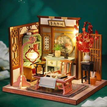 Diy Lutke Komplet Mini Hiša Miniaturni Model Zgradbe Soba Polje Lesena Lutka Hiše, Pohištvo, Igrače Za Otroke, Darilo Za Rojstni Dan