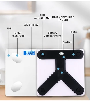 Kopalnica Težo Obsega Pametne Elektronske BMI Obsega Digitalne Brezžične Telesne Maščobe Obsega LED Sestave Telesa Analyzer Bluetooth App