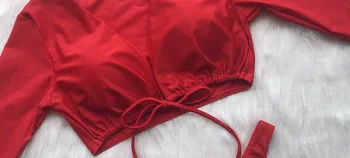 Dolg Rokav Kopalke Trdna Brazilski Kopalke Ženske High Cut Tangice Bikini 2020 Mujer Ropstva Kopalke Seksi Plaža Obrabe, Rdeča