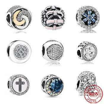Eksplozivne slog 925 sterling srebro lepe okrogle križ obesek kroglice fit prvotni čar zapestnico Pandora nakit za ženske