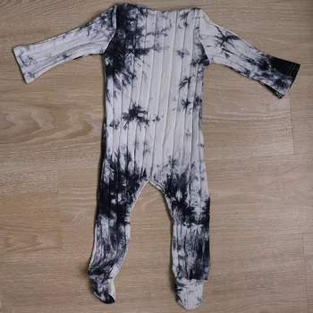 Newborn Baby Dekleta Fant Bombaž Belušno Ropmers Padec Otroška Oblačila Nastavite Black Tie Dye Footies obleka po meri tiskanje Ropa bebe