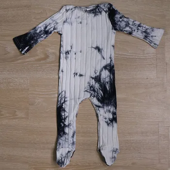 Newborn Baby Dekleta Fant Bombaž Belušno Ropmers Padec Otroška Oblačila Nastavite Black Tie Dye Footies obleka po meri tiskanje Ropa bebe