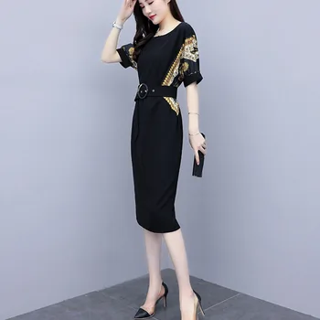 Priložnostne Tiskanih Šifon Obleko 2021 Ženske Poletje Kratek Rokav Mozaik Povoj Obleko Urad Dama Elegantne Obleke Vestidos W79