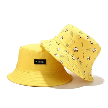 Nova Moda Poletje Panama Bucket Pokrivalo Moški Ženske Luštna Mačka Tiskanja Bob Chapeau Hip Hop Ribolov Skp Reverzibilna Ribič Klobuk bonnet
