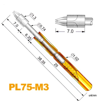 100 KOS/paket Pomlad Test Zatiči PL75-M3 1.3 mm Treh koničastih Nasvet Skupna Dolžina 38.35 mm IKT Natančnost Pomlad Pin