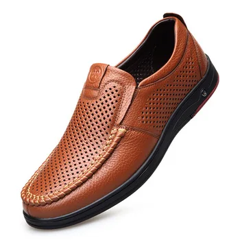 2021 nove moške poletne loafers usnje mehko priložnostne čevlji votlih čevlji cowhide udobno poletje loafers lobanje čevlji