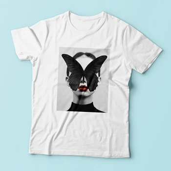 BLINGPAW Minimalističen Ženske T-shirt Črna Metulj Poleti Kratka sleeved Vrhovi & Tees O-Vratu Priložnostne Dekle je Velika Velikost Bombaž