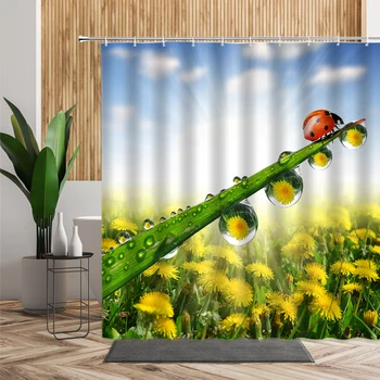 3D Poletje Rastlin Cvet Tuš Zavesa Regrat Daisy Cvjetnim Tiskanja Doma Dekor Kopel Zaslon S Kavljem Kopalnica Zavese Nepremočljiva