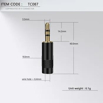 2PCS 3.5 MM Jack Stereo 3.5 MM Moški Vtič Priključek pozlačeni Medenina Jack 3.5 MM Žica 6 mm Priključek za Kabel Slušalk Slušalke