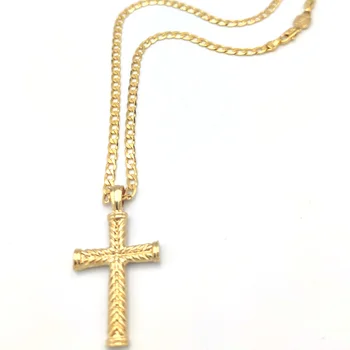 Križ Obesek Solid Gold, ki je Napolnjena Čare Fine Linije 24 k Povezavo Ogrlica Omejevanje Verigo Christian Diy Nakit Tovarne Bog Darilo