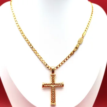 Križ Obesek Solid Gold, ki je Napolnjena Čare Fine Linije 24 k Povezavo Ogrlica Omejevanje Verigo Christian Diy Nakit Tovarne Bog Darilo