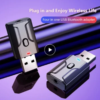 Dva V Enem Adapter Mikrofon USB Bluetooth 5.0 Brezžična Zvočna kartica z Eno tipko Načina Preklapljanje Modra Svetloba Za Avto Hands-free