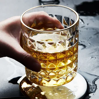 Japonski slog zlato pobarvane lead-free stekla zgosti relief, vode cup domov viski kozarec bar pregleden tujih kozarec vina