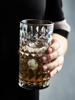 Japonski slog zlato pobarvane lead-free stekla zgosti relief, vode cup domov viski kozarec bar pregleden tujih kozarec vina