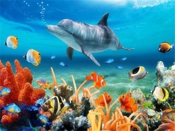 5d Diamond Slikarstvo Dolphin Celoten Kvadratni Sveder Diamantni Vezenje Živali Mozaik Morju Ročno izdelan Darilni Doma Dekor