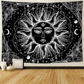 Mandala Črno Belo Sonce Luna Tapiserija Steni Visi Zid, Tapiserija, Čarovnice Hipi Tapiserija, Stenske Preproge Psihedelični Tapiserija