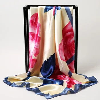 2021 novo poletje svilnato luksuzni saten velik kvadratni šal šal za zaščito pred soncem šal ženske modni natisnjeni svileni šal headscarf 90x90cm