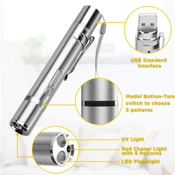 2021 3 Načini Srebro iz Nerjavečega Jekla Prenosni LED USB Laser Pero Multi-Vzorec Slog 3 V 1 Kat. št Jjeza Igrača UV Svetilko Hišne Potrebščine
