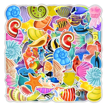 50 KOS Morske Ribe, Živali Nalepke Tihem Svetu Rastline Koralni Meduze Srčkan Risanka Nepremočljiva Nalepke Otroci Igrače Grafiti Decals