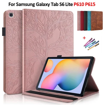 Emboss Drevo Usnja Flip Case za Samsung Galaxy Tab S6 Lite Primeru P610 P615 Denarnice Tablet Funda za Galaxy Tab S6 Lite Primeru Capa