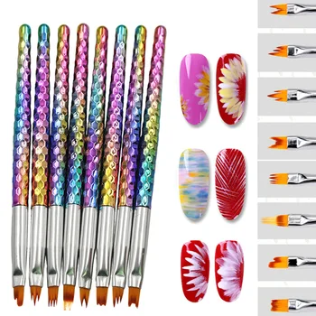 8pcs Najlon Doma Salon Professional DIY Manikura Orodje za Risanje Carving Venčni Obliko Prenosne UV Gel Nohtov Art Brush Set Slikarstvo Pero