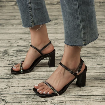 2021 novo stilsko ženske sandale kristalno visoke pete sponke sandali poletnih ženskih čevljev, gladiator casual sexy kvadratnih pete sandala