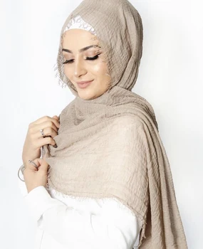 Ženske Muslimanskih Crinkle Hidžab Šal Barva Islamske Dolgo Hidžab Mehko Bombažno Šali Obloge Femme Musulman Headscarf Foulard