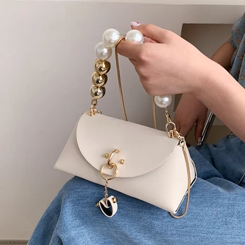 Luksuzni Ženske Pearl Mini Tote Vrečke 2021 Pomlad New Visoke Kakovosti PU Usnja Ženske Oblikovalec Torbici Verige Ramenski Messenger Bag