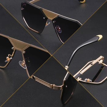 Prevelik Rimless Sončna Očala Moških 2021 Trendy Luksuzne Blagovne Znamke Kvadratnih Sončna Očala Za Ženske Z Big Box Okvir Letnik Sunglass