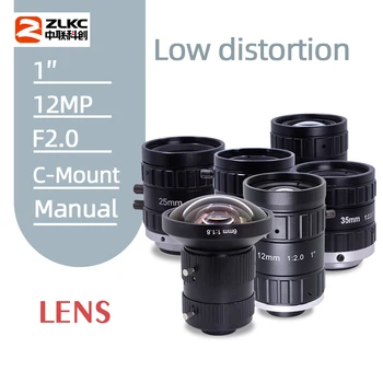 ZLKC HD 12 milijona slikovnih Pik Pralni Vizijo Objektiv 6 mm 8mm12mm Priročnik Iris Zoom FA Objektiv za Industrijske Kamere C-Mount Nizko Popačenje Objektiva