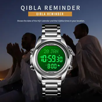 Muslimanski Azan Ura Moški Gledajo za Molitev z Qibla Kompas Adhan Alarm Islamski Koledar Islamske Al Harameen Fajr Času zapestne ure
